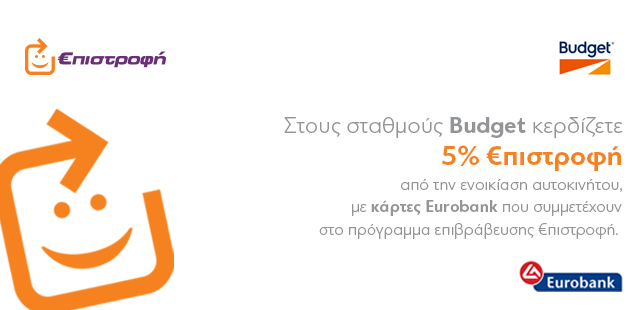 Πρόγραμμα επιβράβευσης €πιστροφή Budget επιστροφή Eurobank στην ενοικίαση αυτοκνήτου
